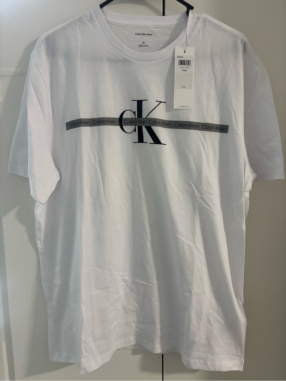 NWT Calvin Klein White CK Logo Crewneck T-Shirt - Men's